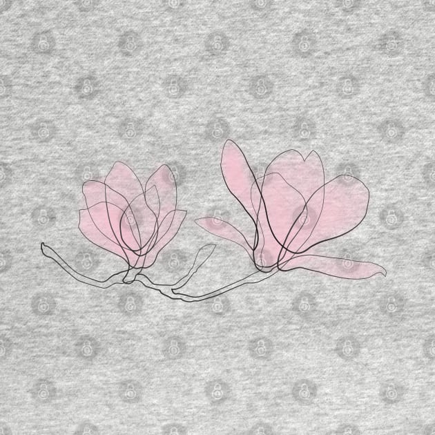 Magnolia Flowers, Pink, Drawing, Continuous Line, Light by EnvelopeStudio
